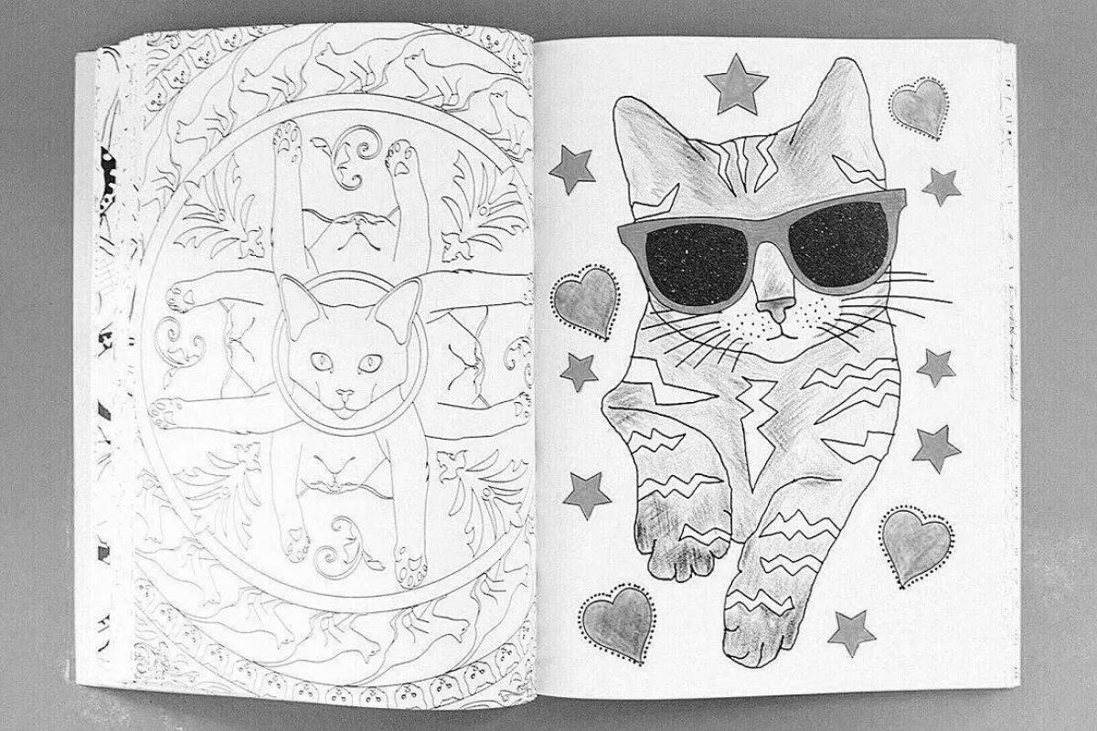 Anti-stress coloring tranquil cat therapy