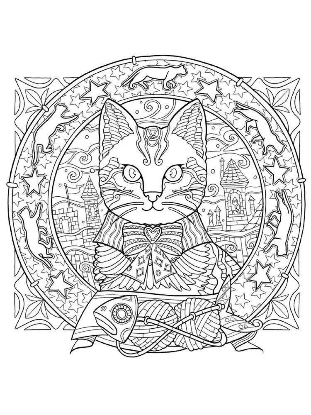 Coloring book antistress grand cat therapy