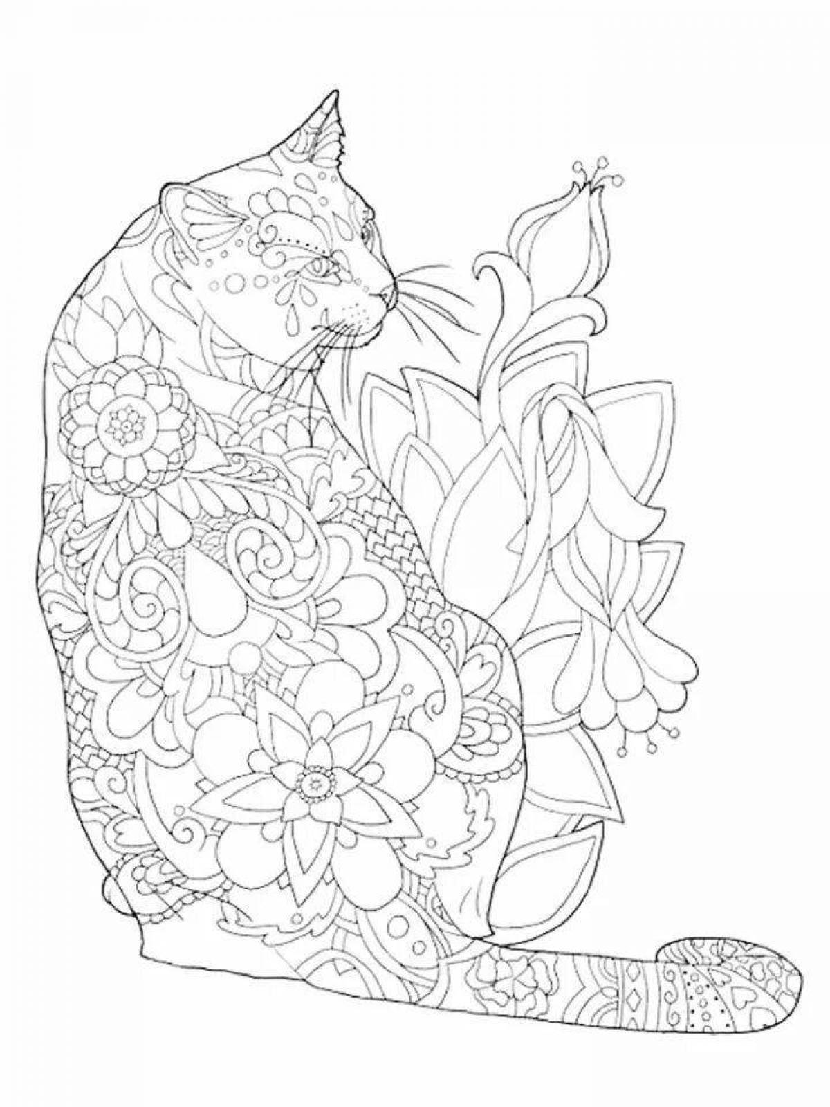 Exquisite anti-stress cat therapy coloring book