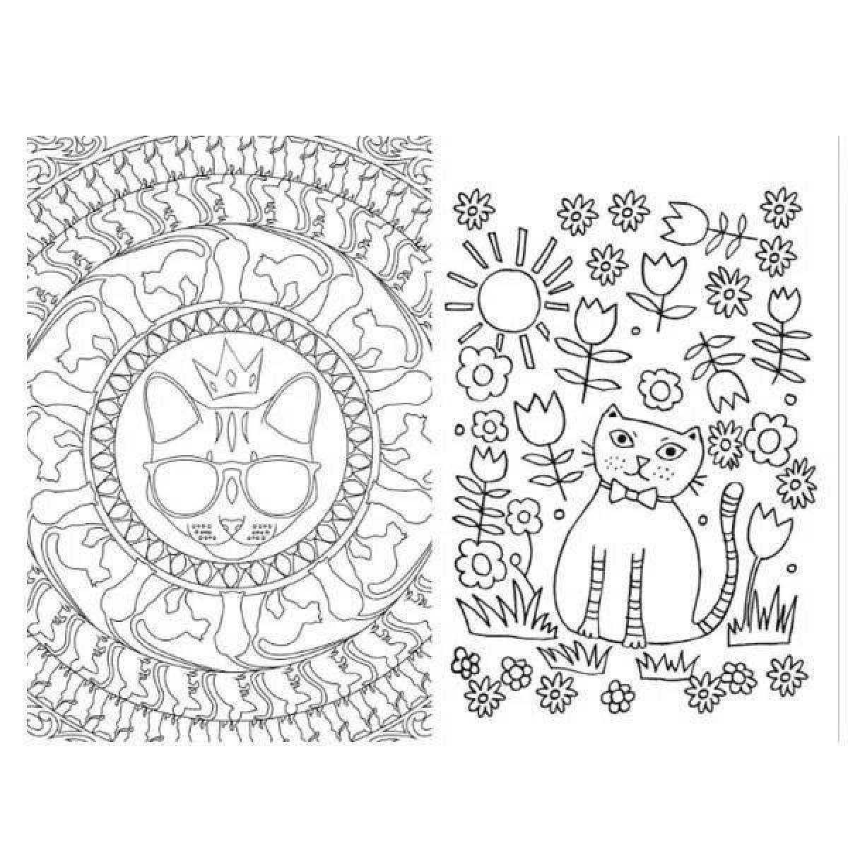 Anti-stress coloring shining cat therapy