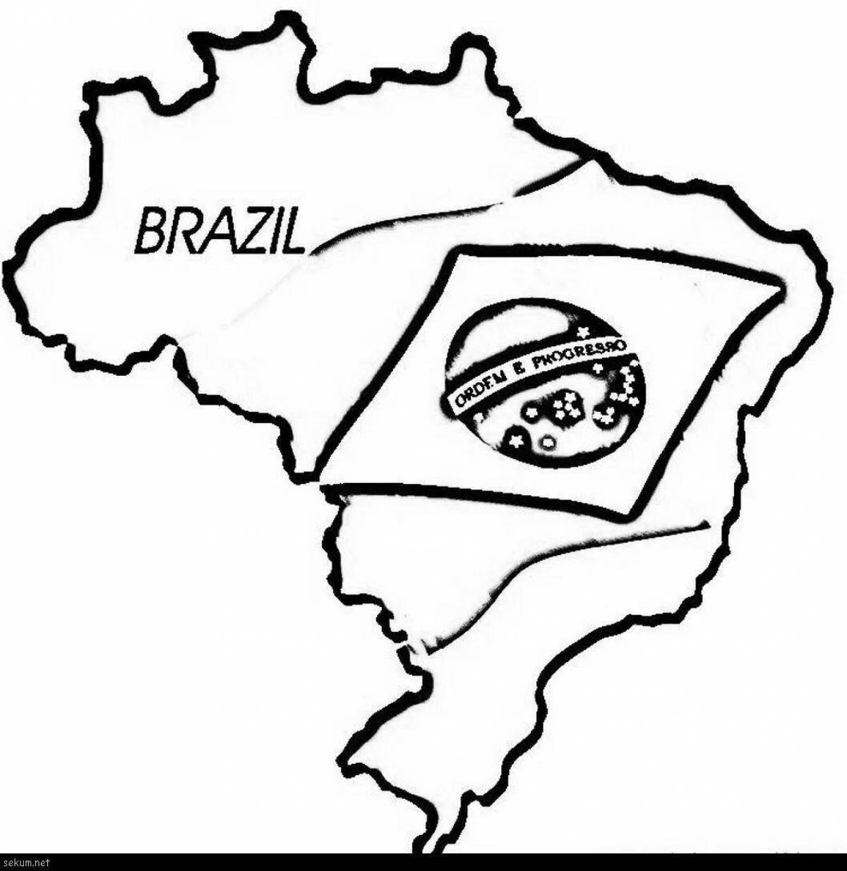 Яркая страница раскраски с флагом бразилии