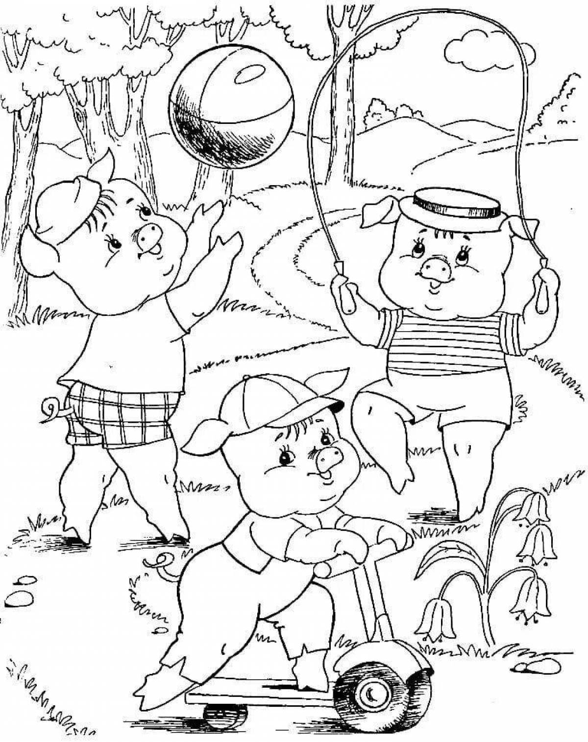 Colorful 3 Little Pigs coloring page