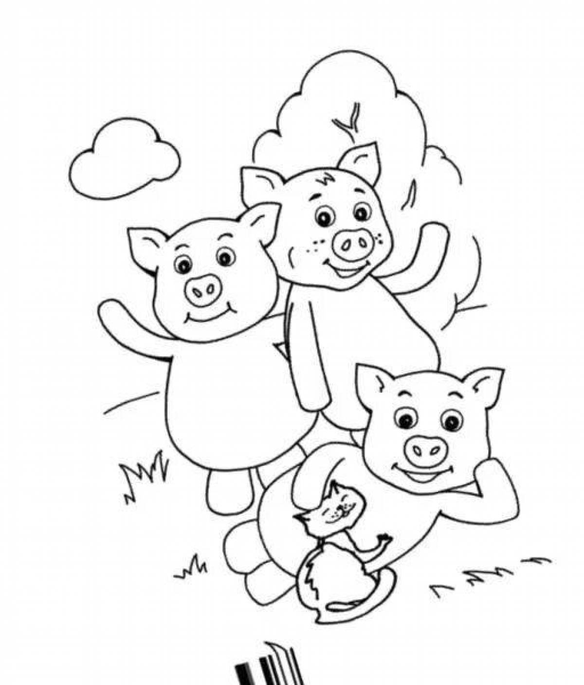 Coloring 3 little pigs with colored splashes