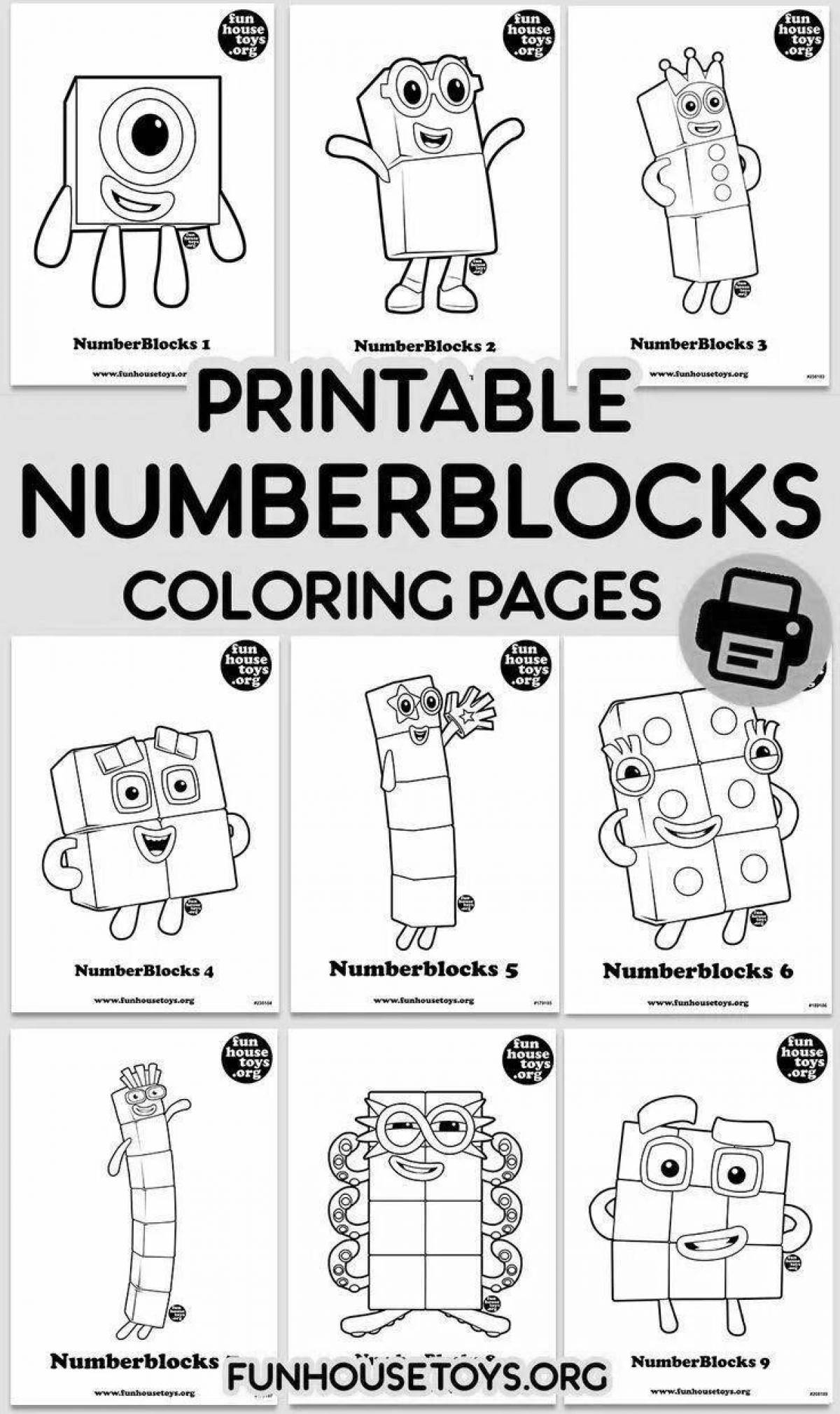 Playful number block coloring page