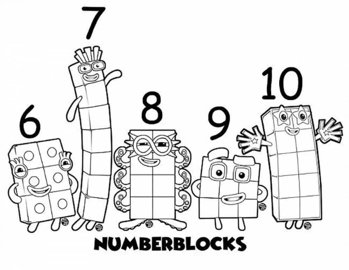 Colorful lively number blocks coloring book