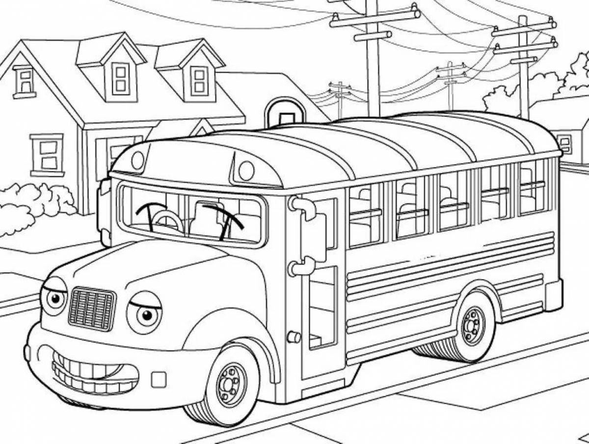 Игривая страница раскраски школьного автобуса