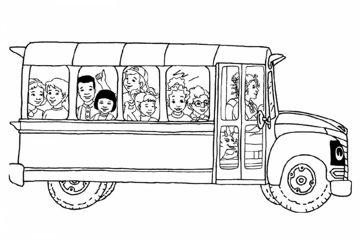 School bus coloring page with color explosion