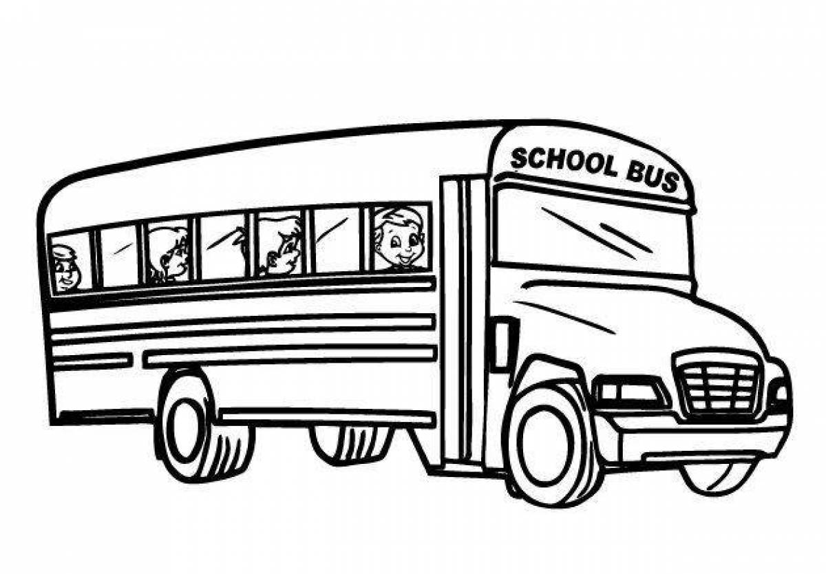 Coloring page for school bus with lush flowers