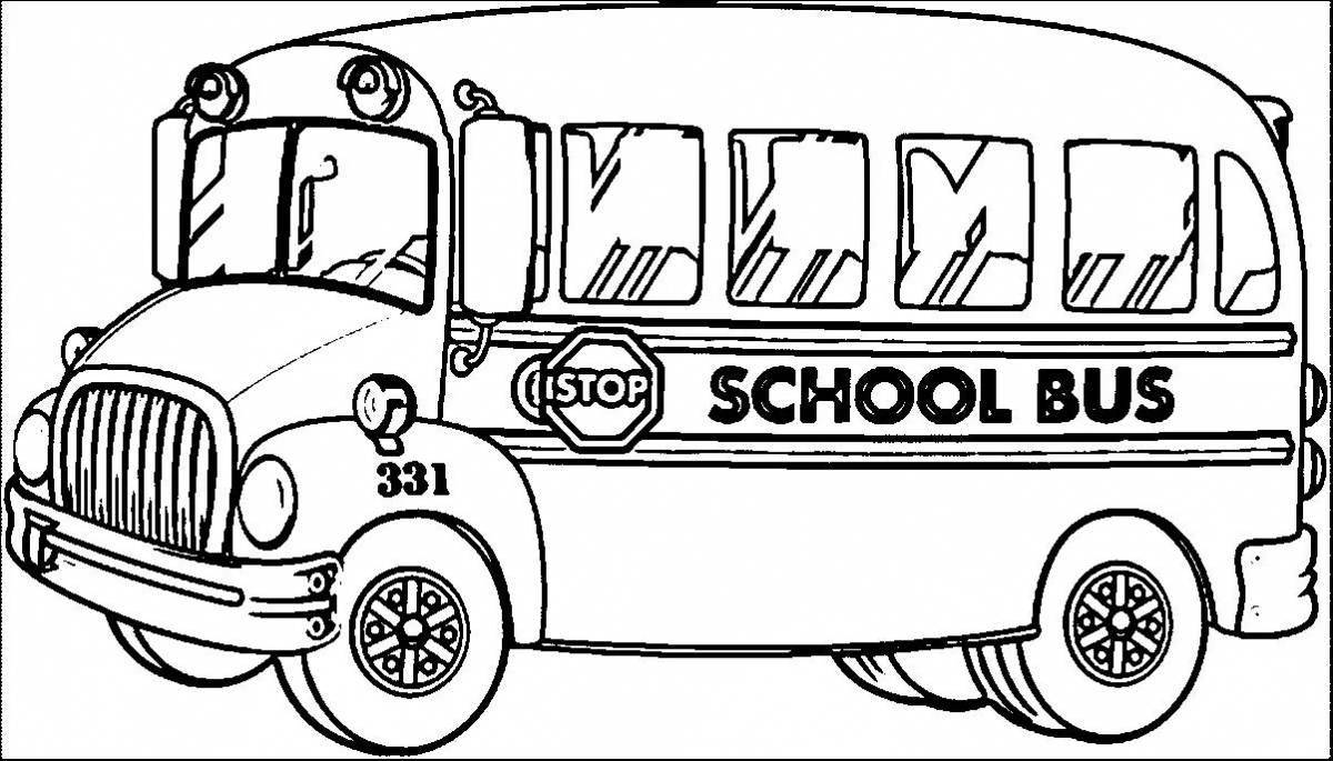 Цветная блестящая страница раскраски школьного автобуса