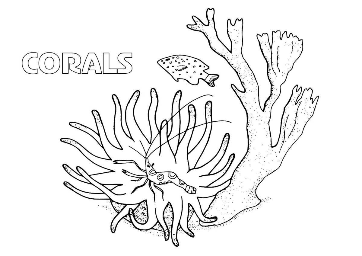 Glowing coral coloring book for kids