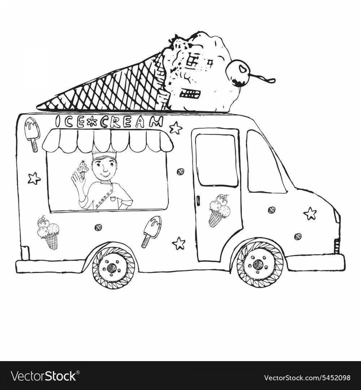 Раскраска праздничный грузовик с мороженым