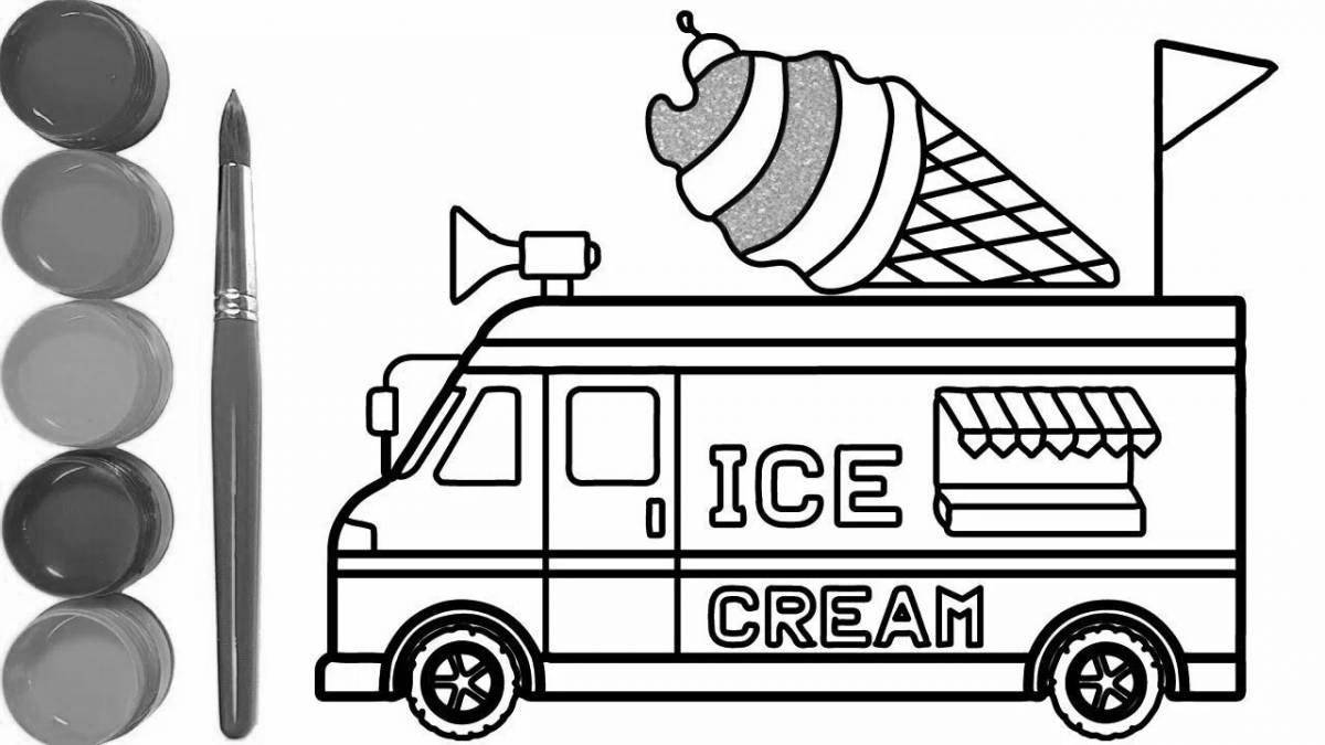 Цветной взрыв грузовик мороженого раскраска страница