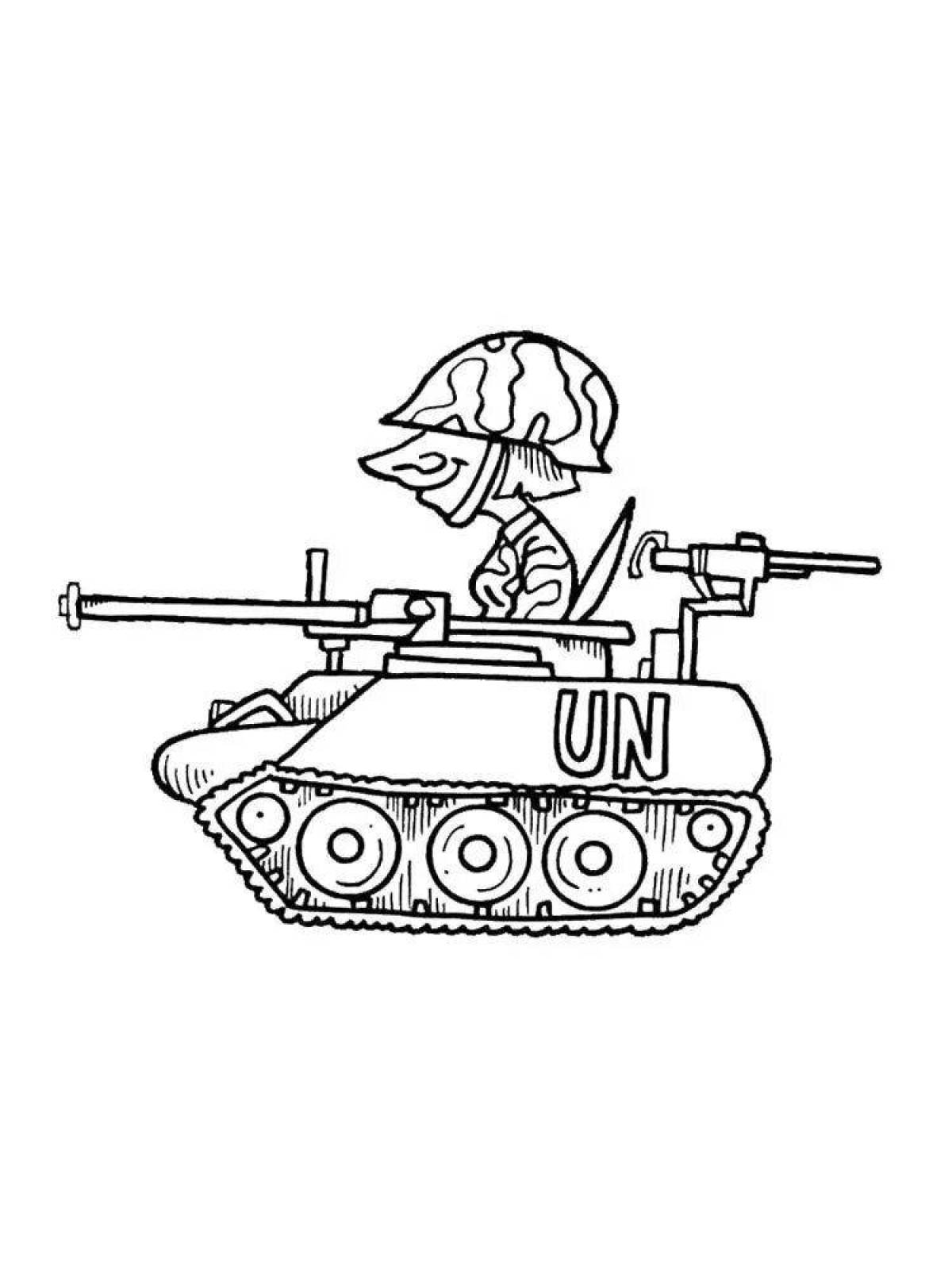 Coloring book cheerful tankman for kids