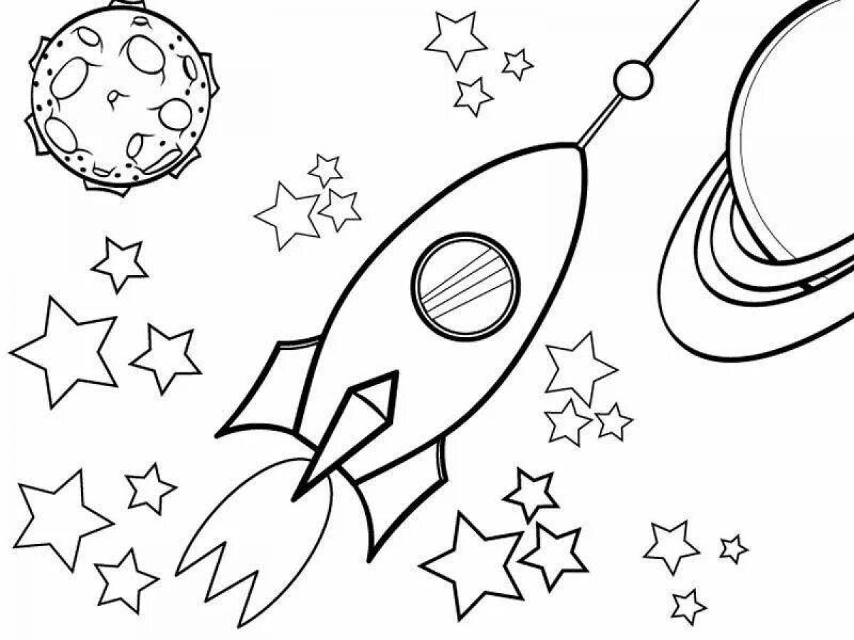 Раскраска ракеты в космосе для детей