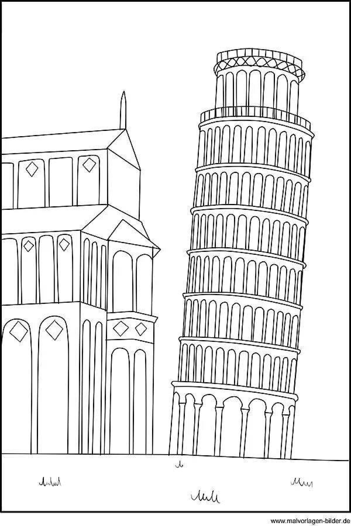 Пизанская башня нарисовать поэтапно