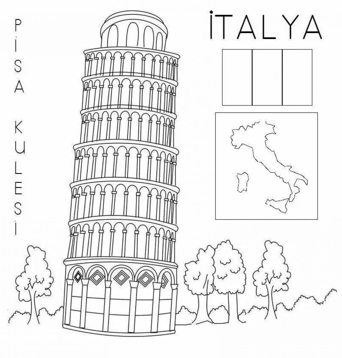 Пизанская башня Италия раскраска