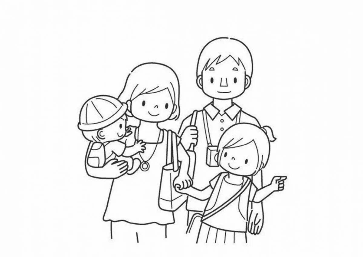 Раскраска семья из 4 человек