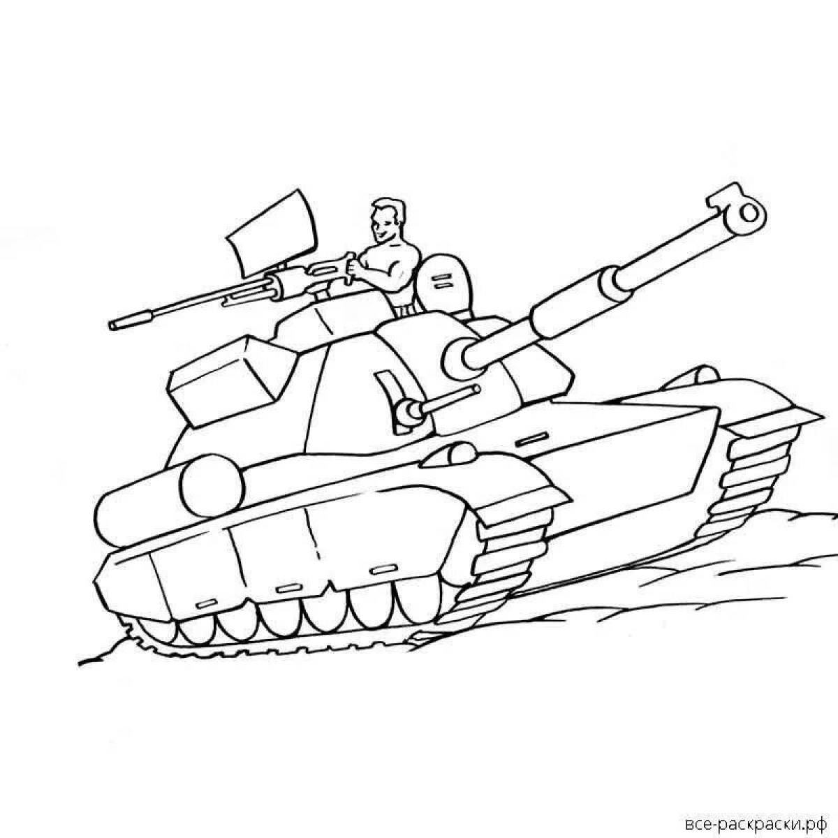 Раскраска 23 февраля танкист на танке