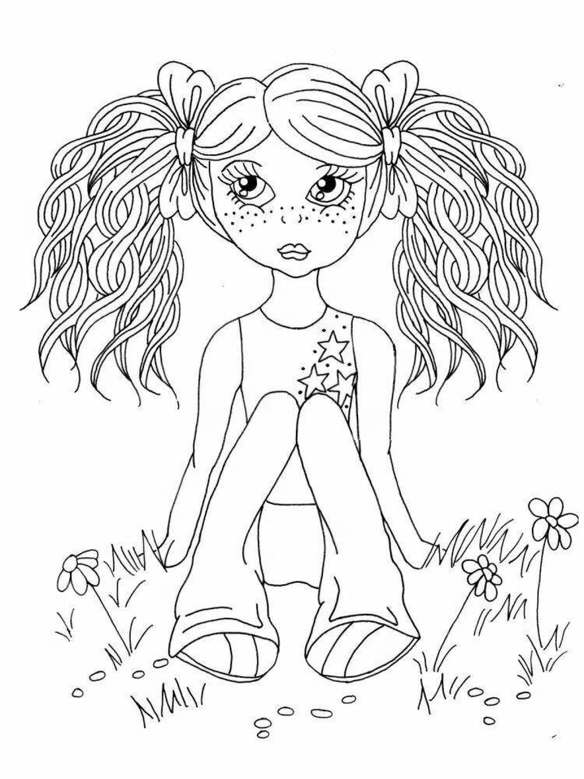 Sparkly coloring girl with pigtails