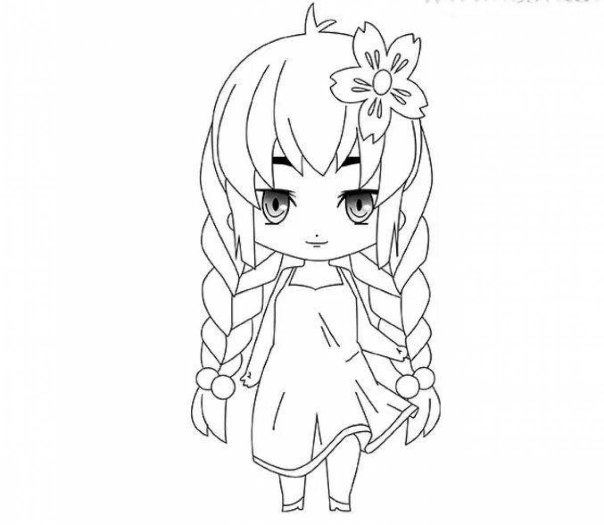 Serene coloring girl with pigtails