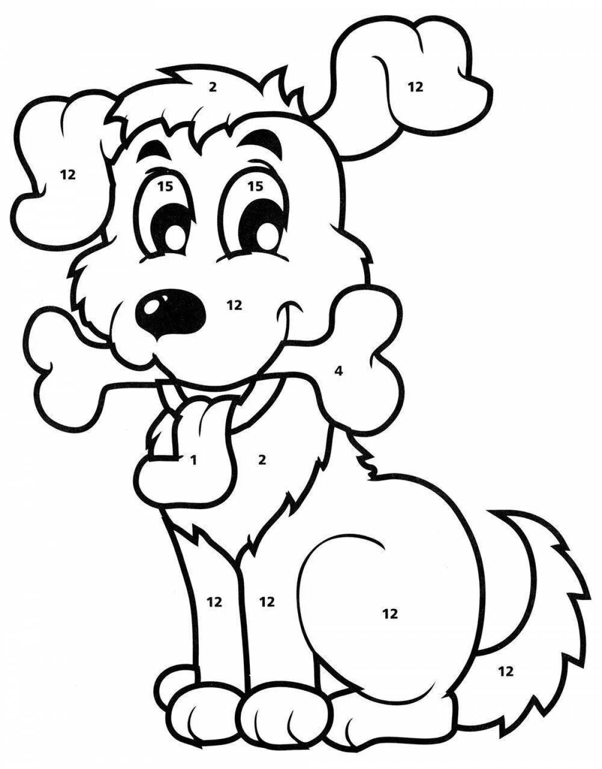 Colorful dog coloring page by numbers