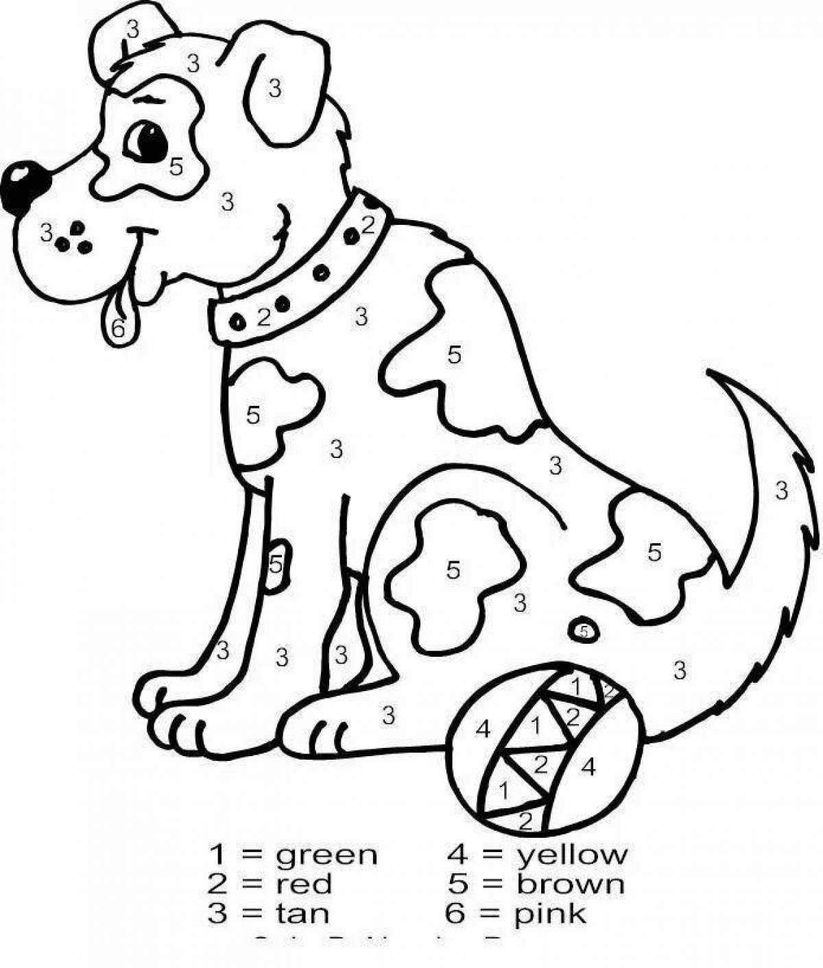 Bright dog coloring by numbers