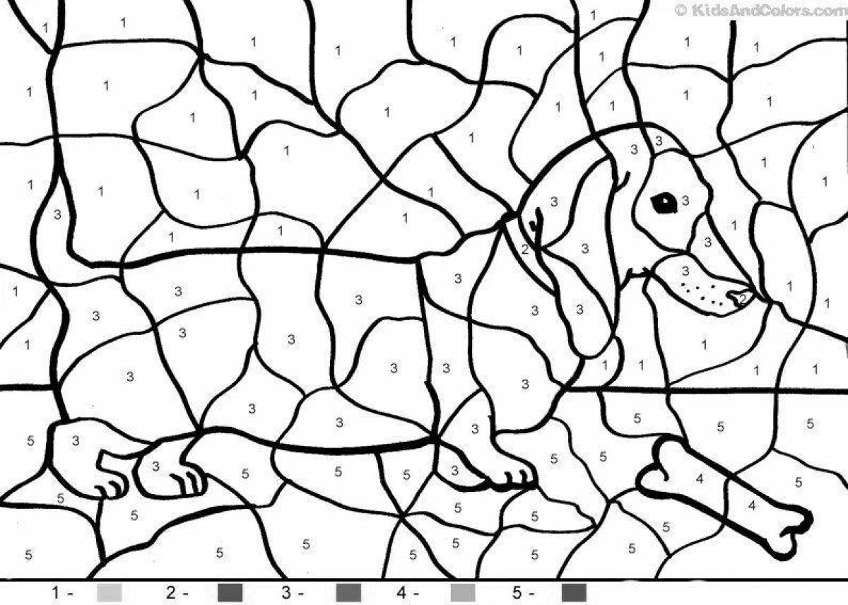 Intriguing dog coloring by numbers
