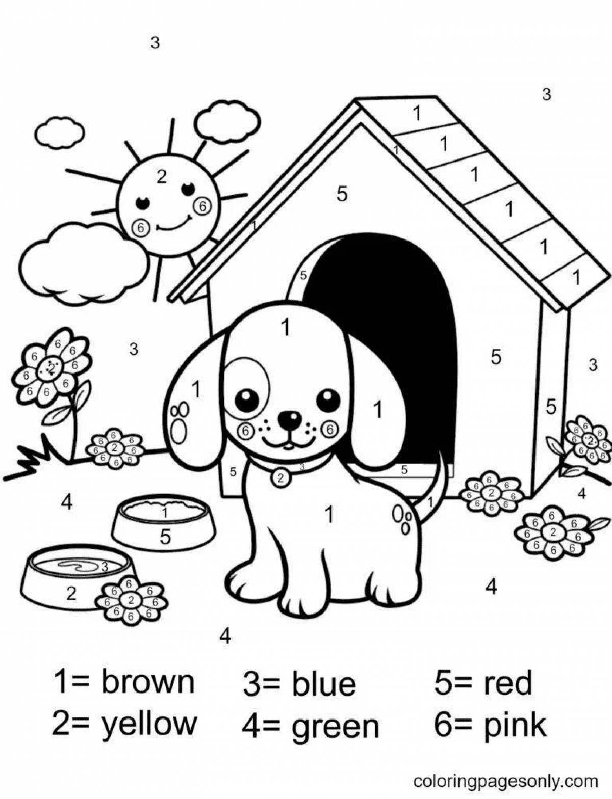 Creative dog coloring by numbers