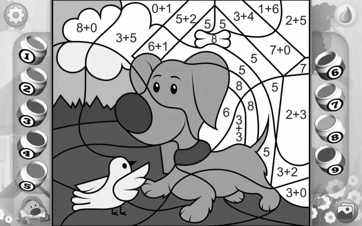 Fun dog coloring by numbers
