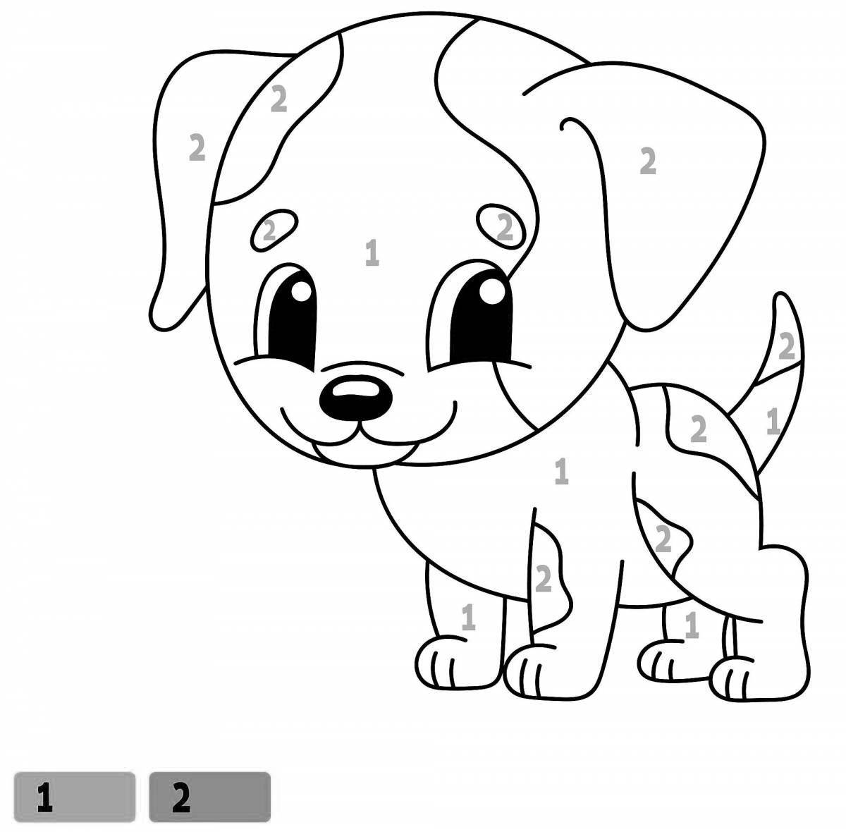 Coloring funny dog ​​by numbers