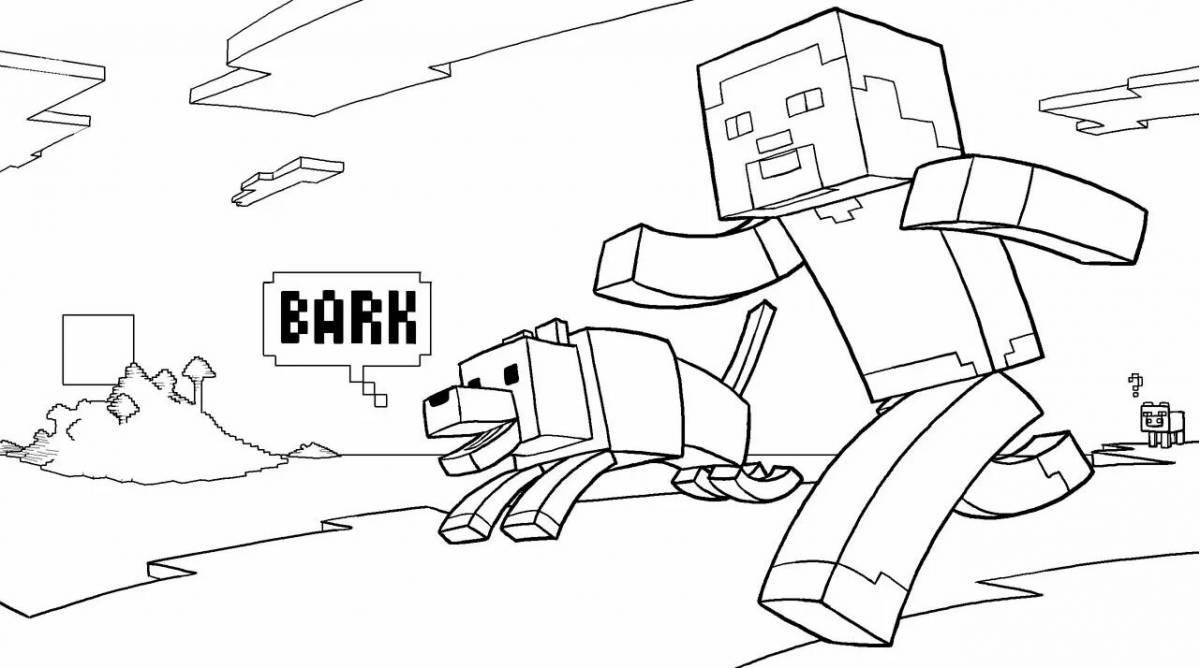 Замысловатая страница раскраски собаки minecraft