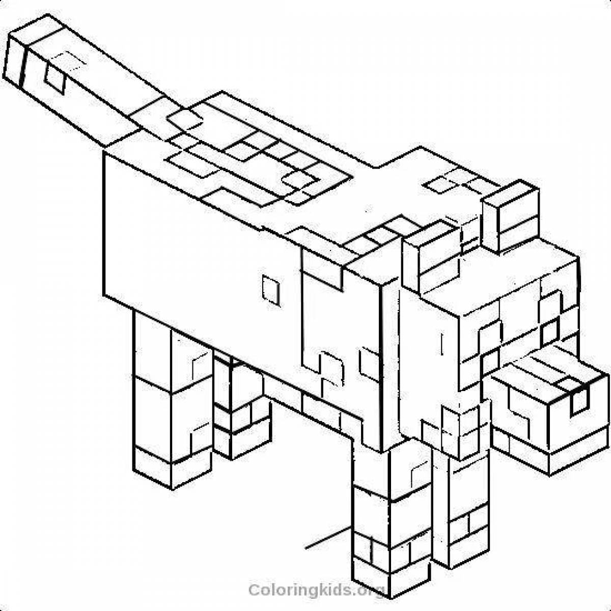 Colorful playful minecraft dog coloring page