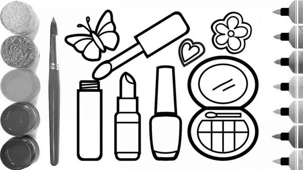 Playful cosmetics coloring pages for kids
