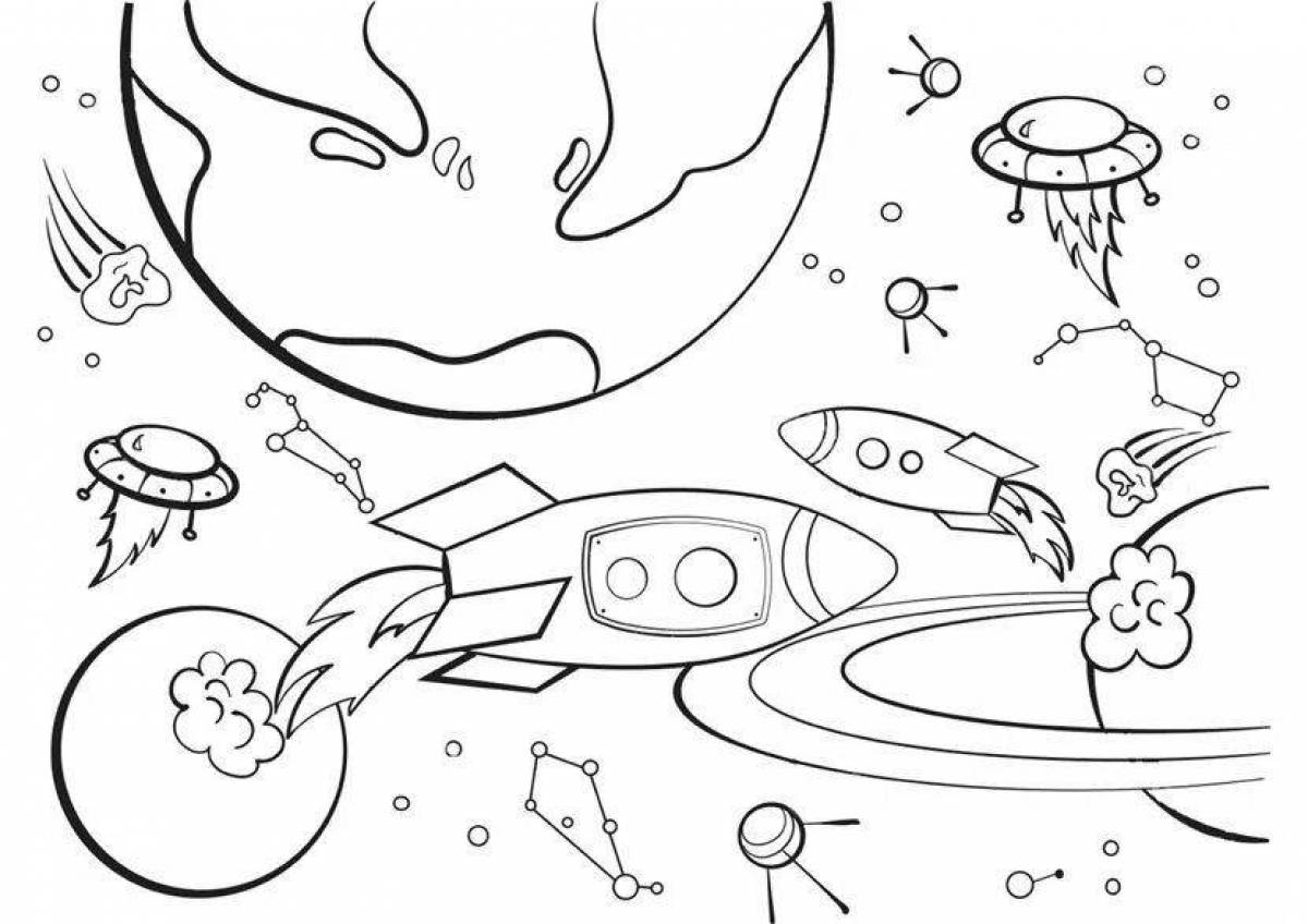 Colorful space and planets coloring page for kids