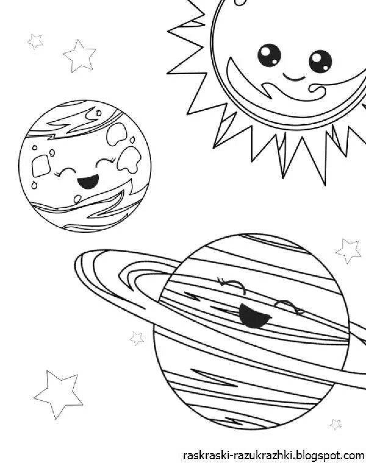 Fun coloring book space and planets for kids