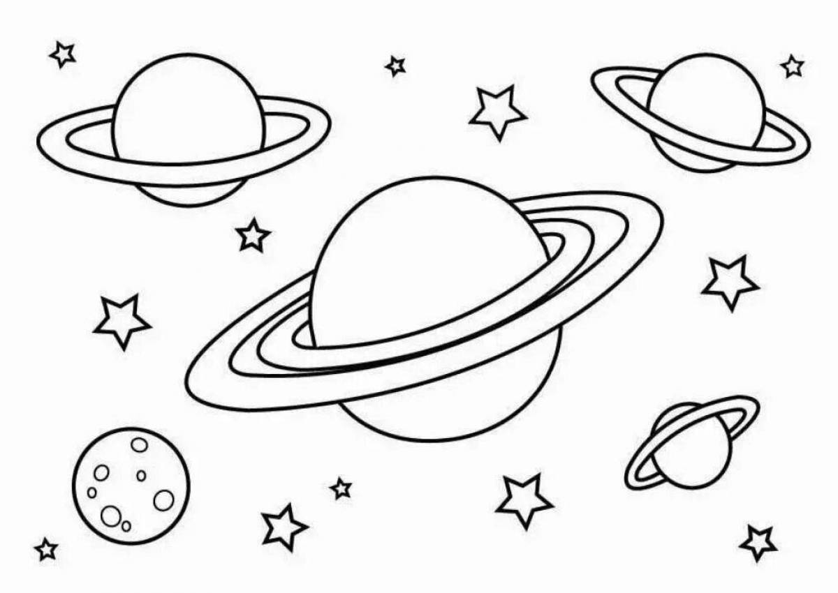 Adorable space and planets coloring page for kids