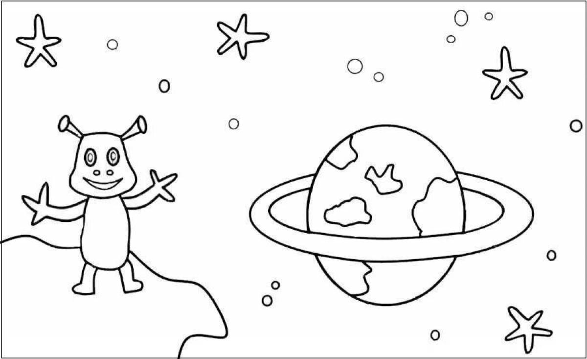 Joyful space and planets coloring pages for kids