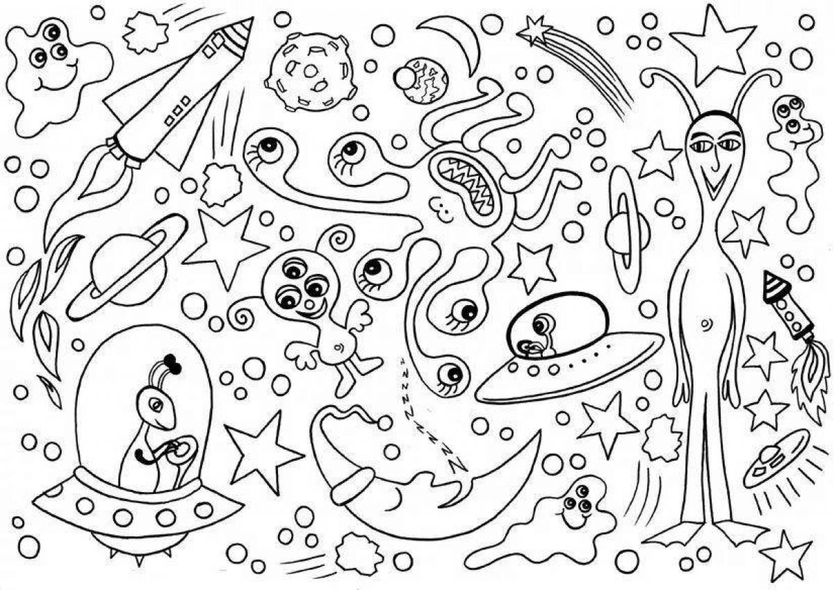 Whimsical space and planet coloring pages for kids