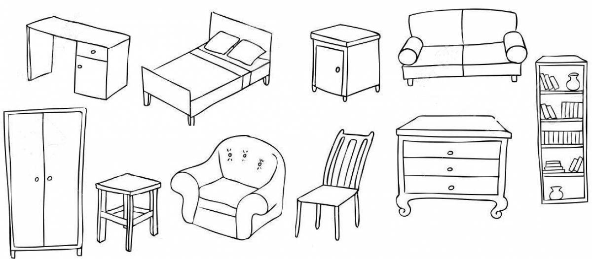 Playful furniture coloring for 3-4 year olds