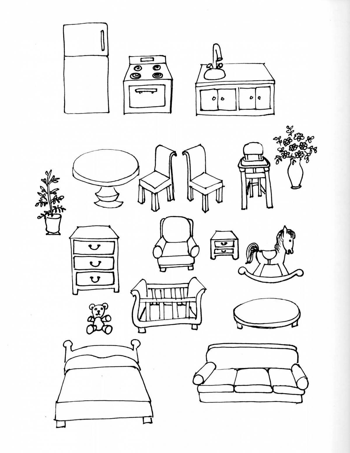 Adorable furniture coloring book for kids
