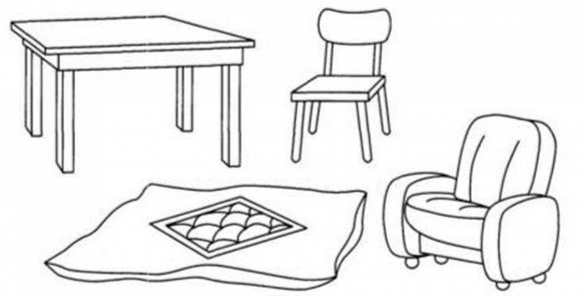 Inviting furniture coloring book for 3-4 year olds