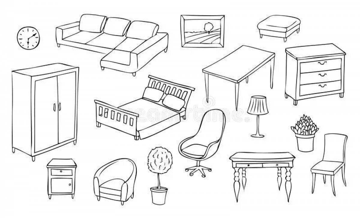 Stimulating furniture coloring book for 3-4 year olds