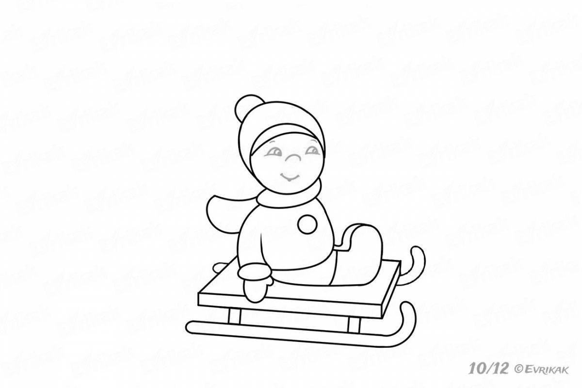 Fun coloring sleigh for kids 2-3 years old