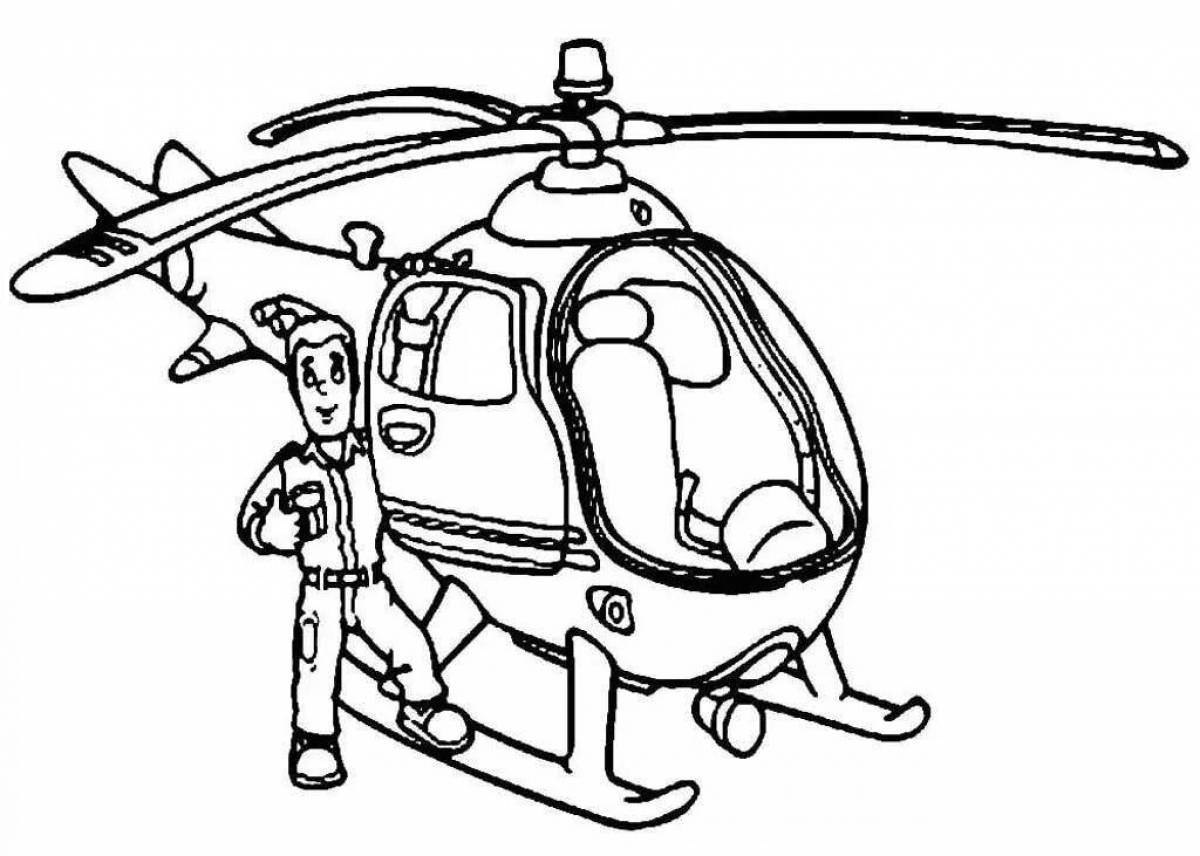 Игривая страница раскраски вертолета для малышей