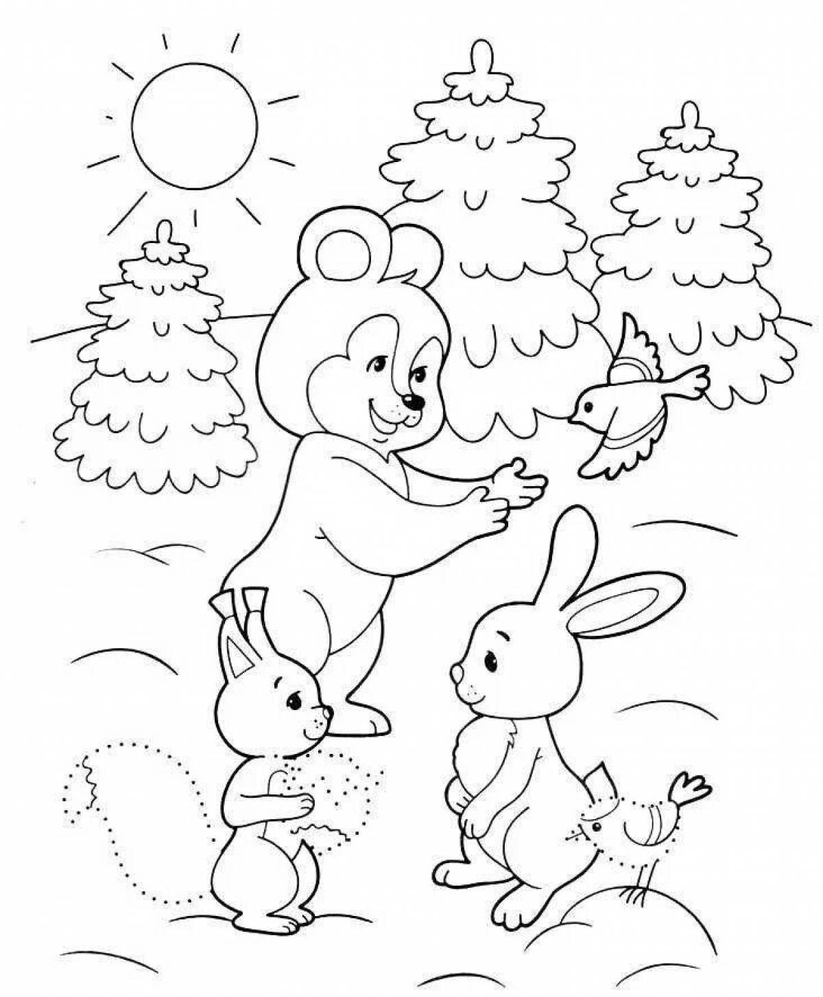 Изысканная раскраска «зимний лес» для детей 4-5 лет