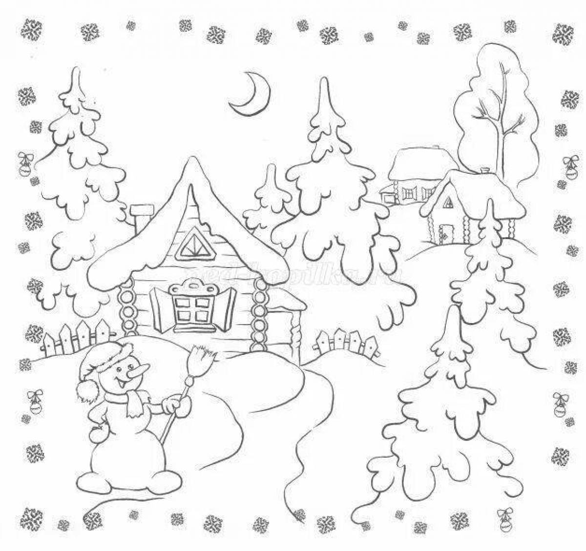 Bright winter forest coloring book for 4-5 year olds