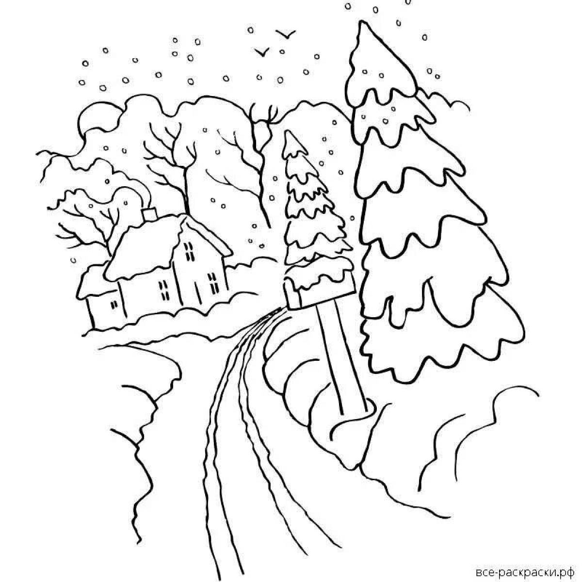 Раскраска мечтательный зимний лес для детей 4-5 лет