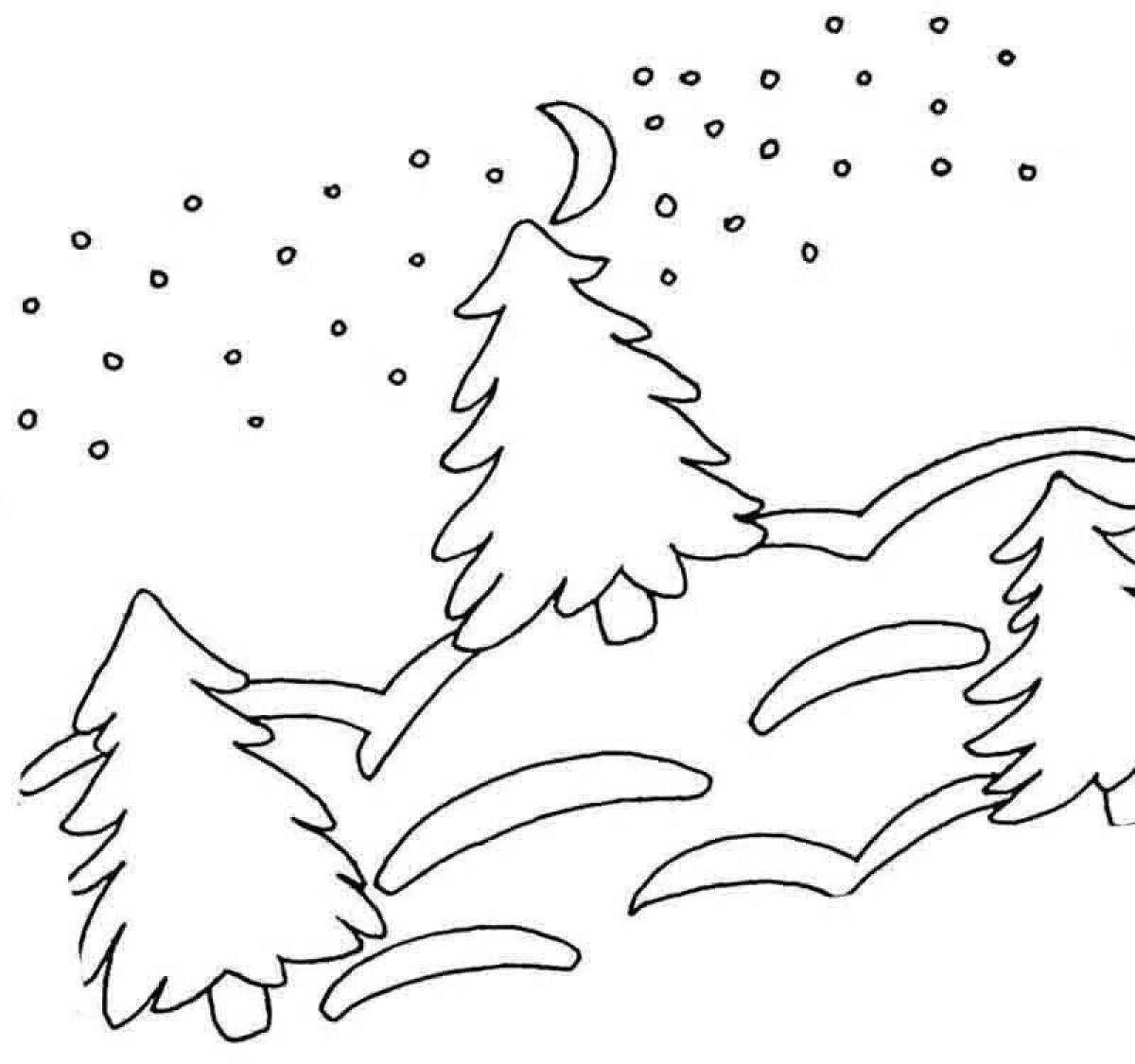 Energetic coloring winter forest for children 4-5 years old