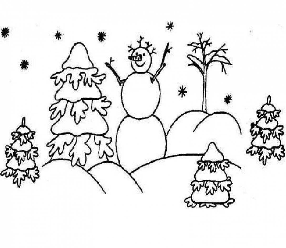 Приглашающая раскраска «зимний лес» для детей 4-5 лет