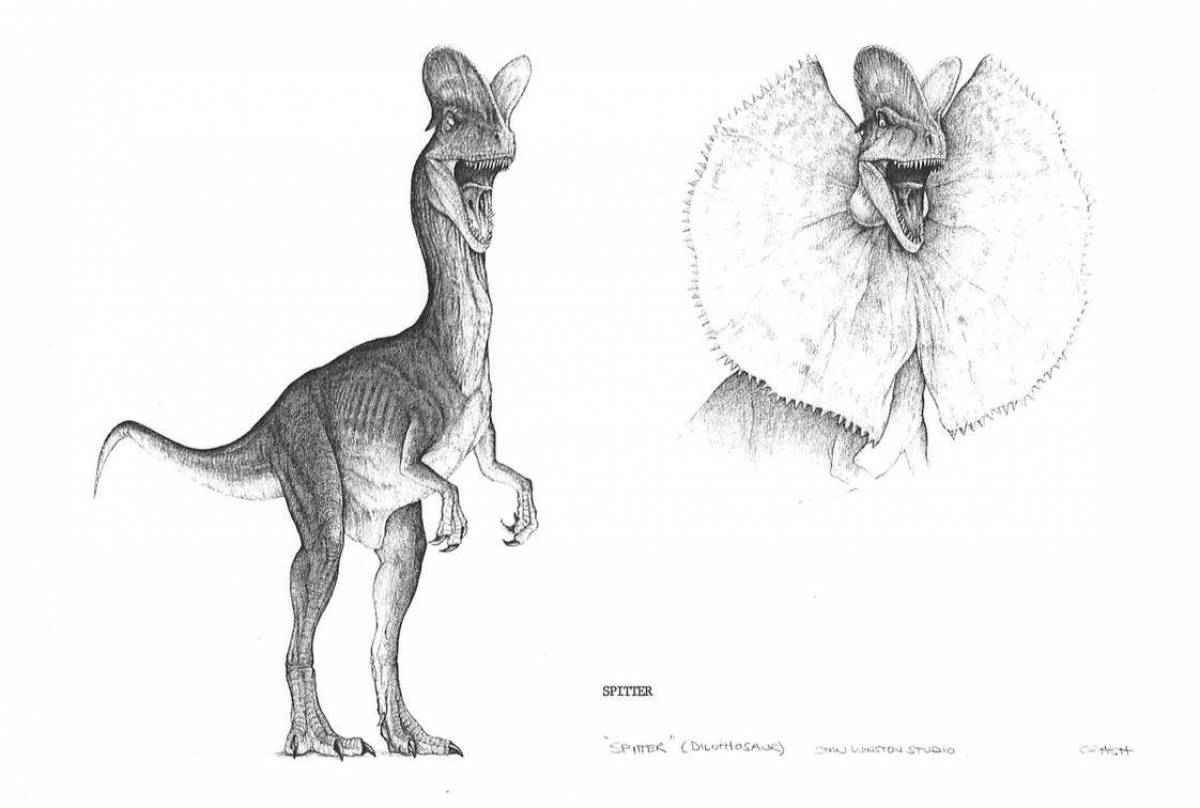 Coloring book brave Dilophosaurus
